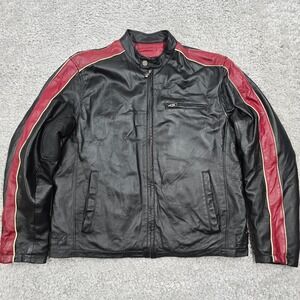 Wilsons Men’s Leather Moto Jacket Black Red Stripe Cafe Racer Size Large Biker